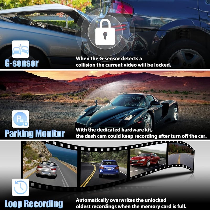 AMprime Mirror Dash Cam for Cars,4.5" Rear View Mirror 1080P Front and Rear View Dual Cameras,Super Night Vision,Parking Assistance,G-Sensor,24H Parking Monitor, Waterproof Backup Camera Free 32GB Card - Image 5